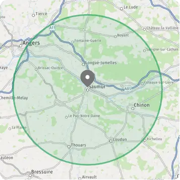 Plan indiquant le périètre des déplacement de Claire, osétéopathe animalière, autour de Saumur